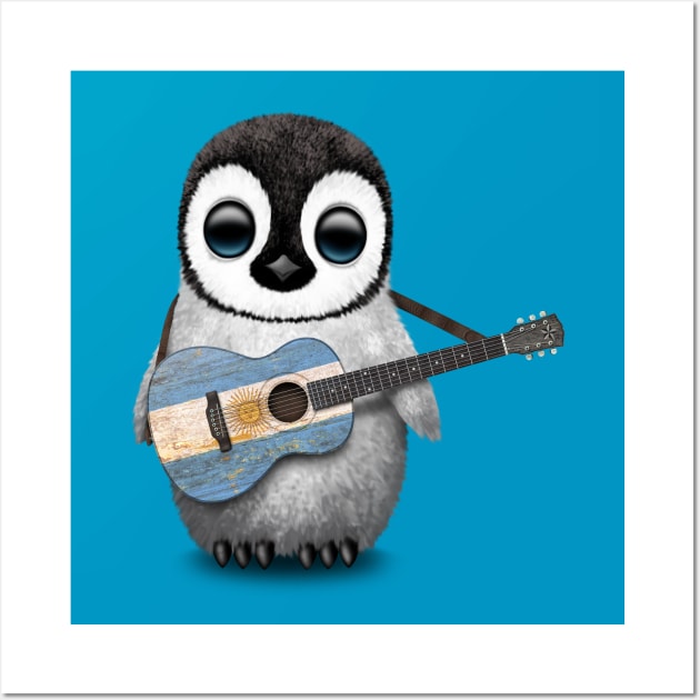 Baby Penguin Playing Argentine Flag Guitar Wall Art by jeffbartels